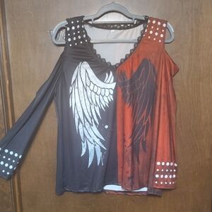 Gray Asymmetrical Embellished Cold Shoulder Blouse